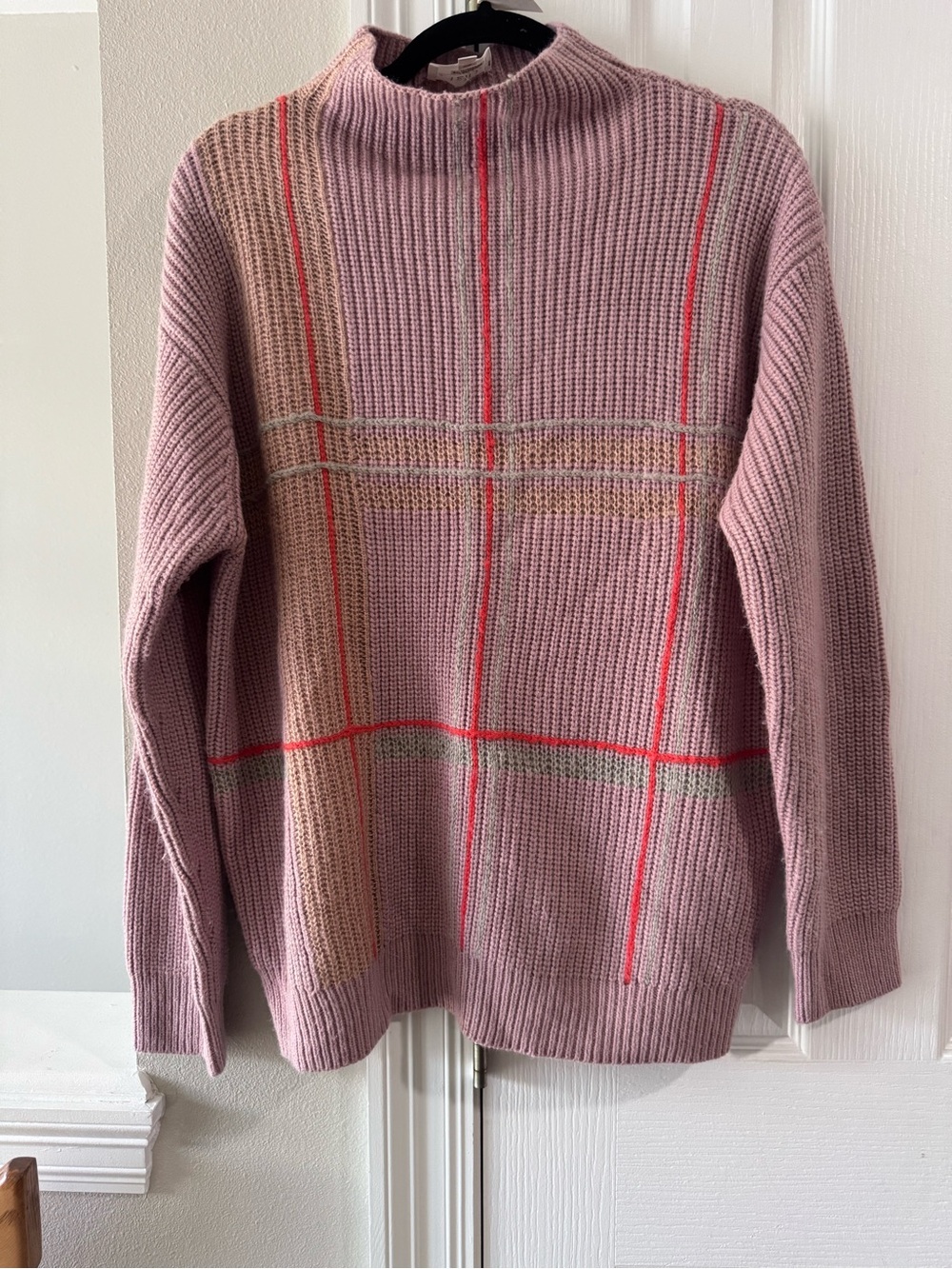 Line & Dot Mauve Plaid Crewneck Sweater with Rust Accents - Picture 2 of 5